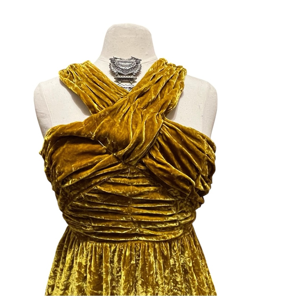 Topshop Mustard Crushed Velvet Mini Dress Size 6 - Picture 3 of 10